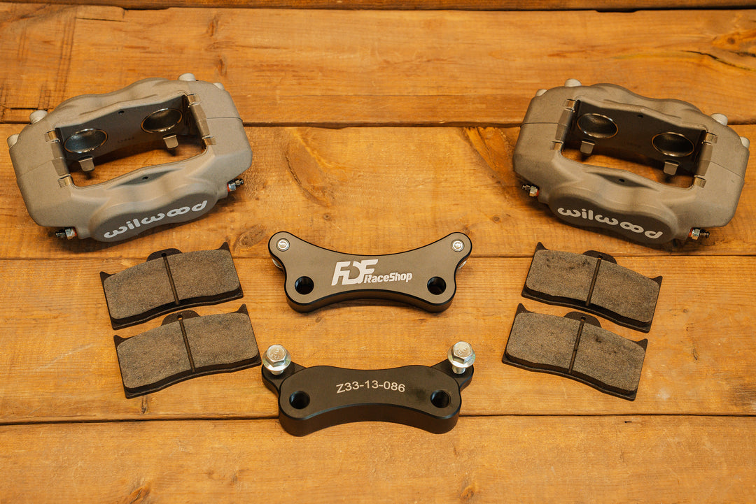 Nissan 350Z Wilwood Front Caliper Bracket with wilwood calipers and pads