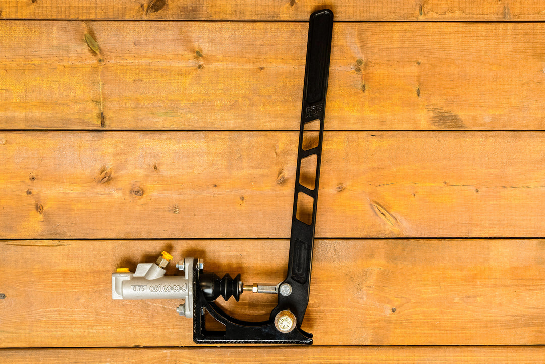 anodized black and engraved handbrake with inline reservoir