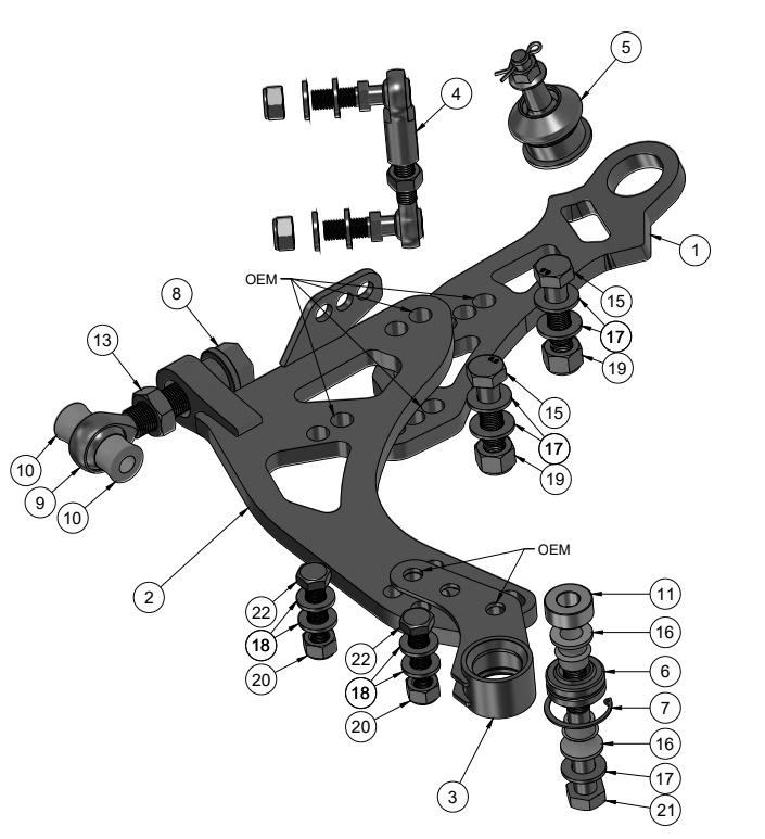 BRZ/FRS/GT86 MILD MANTIS ANGLE KIT LOWER CONTROL ARM SPARE PARTS ASSEMBLY