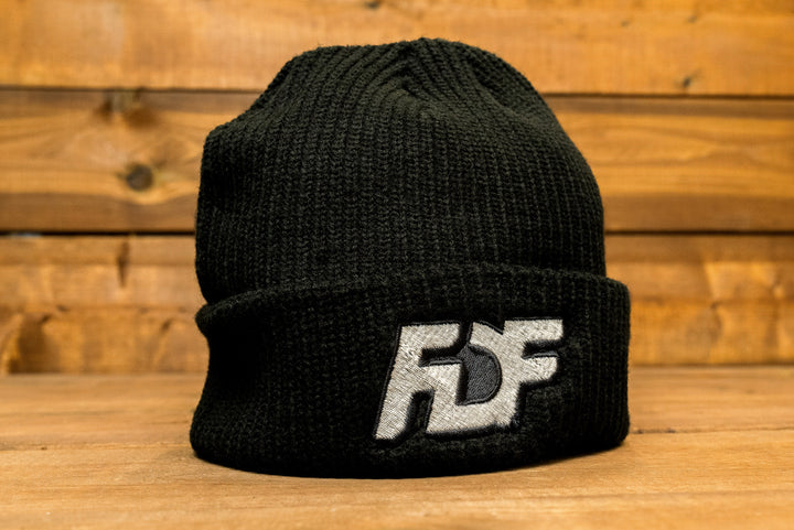 black beanie with fdf on the front