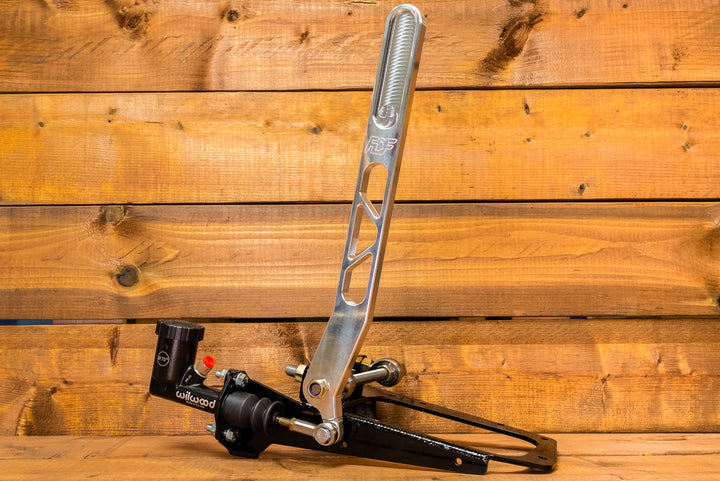 Raw aluminum corvette handbrake with hidden base plate mount