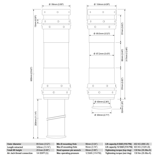 Air Jack 90 Competition Complete Set 4pc, 8 BAR / 120 PSI